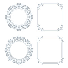 Set of decorative frames Elegant vector element for design in Eastern style, place for text. Floral gray and white borders. Lace illustration for invitations and greeting cards
