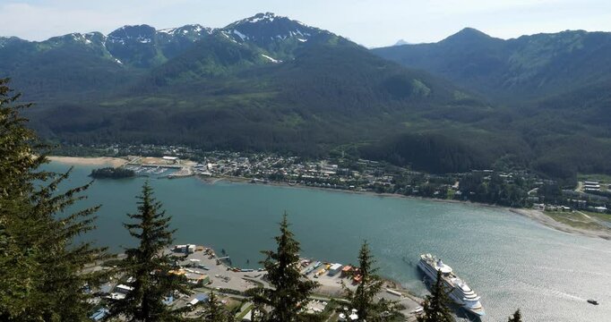 Juneau, Alaska.Beautiful view over the city of Juneau, Gastineau channel and Douglas island with Mount Bradley.