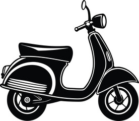 Retro Scooter Silhouette Vector for Urban Commuter Graphics, Personal Transport Icons, and City Travel Illustrations