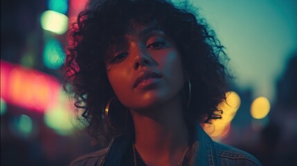 Capture a cinematic portrait of a stylish young professional standing against the backdrop of a bustling cityscape at dusk. 