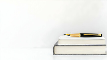 Stack Of Books And Pen On White Background