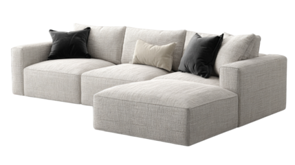 Elegant modular sofa with neutral textured upholstery and stylish pillows