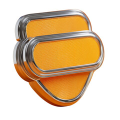Abstract orange badge with metallic frame, modern design and creative artwork