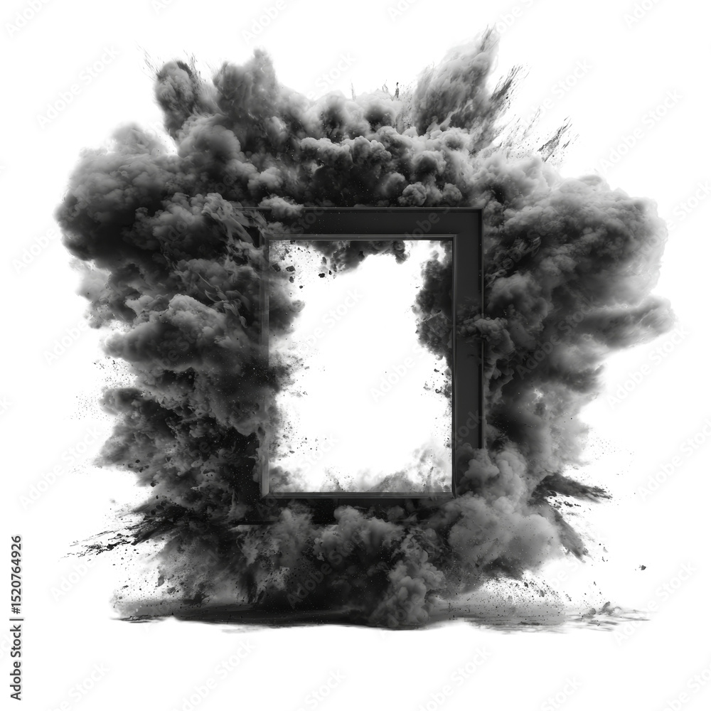 Aufkleber dark frame eruption: abstract portal with explosive black cloud around it