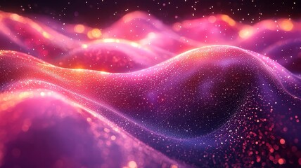 Fototapeta premium Vibrant abstract waves of pink and purple with sparkling particles, creating a mesmerizing visual experience for digital art and design projects.
