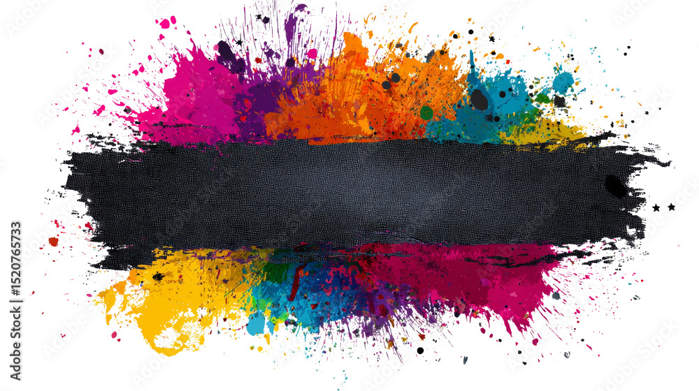 Poster vibrant splash of colors and textured darkness: dynamic visual composition
