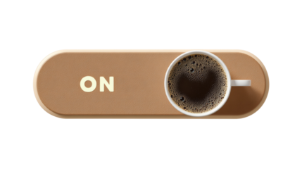 Coffee cup as a power switch turned on, concept of energy and efficiency