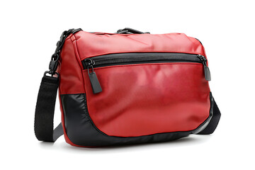 Naklejka premium Stylish Red Crossbody Bag with Black Accents Perfect for Everyday Use Trendy Fashion Accessory for Men and Women