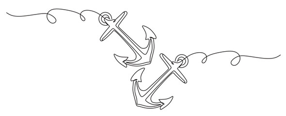 continuous one line art of an anchor. pirate vector illustration with white background
