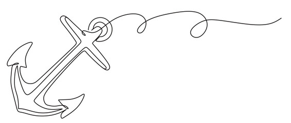 continuous one line art of an anchor with curved and twisted lines. pirate vector illustration with white background