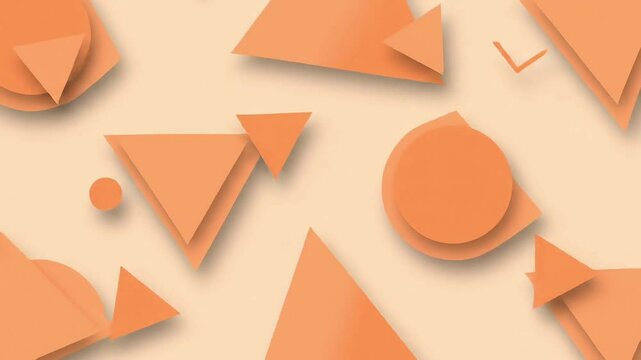 Animated Abstract 3D Geometric Shapes &ndash; Rotating Triangles, Circles & Layers in Minimalist Motion on Beige Background with Soft Shadows
