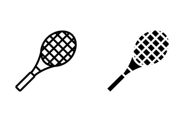 Illustration depicting a black and thin line tennis racket icon on a white background