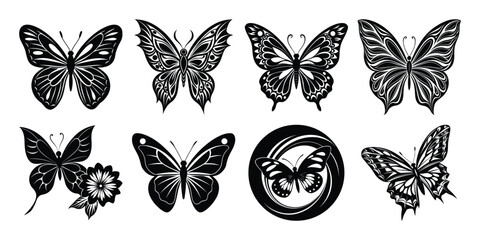 set of butterflies silhouette vector on white background
