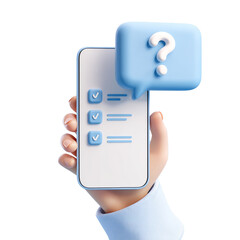 Conceptual rendering: mobile survey app with question mark and checkmarks
