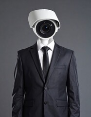 Surveillance State: Man in Suit with Security Camera Head