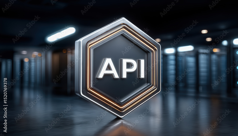 Poster api integration with ai and cloud technology symbol in futuristic data center for advanced digital c