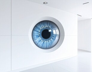 Surveillance State: Giant Eye in White Modern Architecture