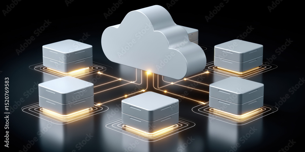 Poster cloud integration with ai and api technology connects multiple servers in network for efficient data