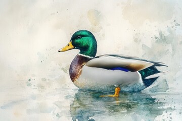 Watercolor painting of a mallard duck.