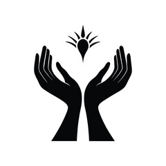 Hands reaching up to sun abstract vector illustration for logo or icon