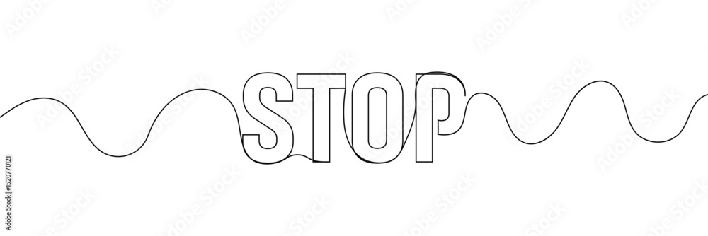 Wall mural stop text in one line drawing. one line drawing background. continuous line drawing of stop sign. ve