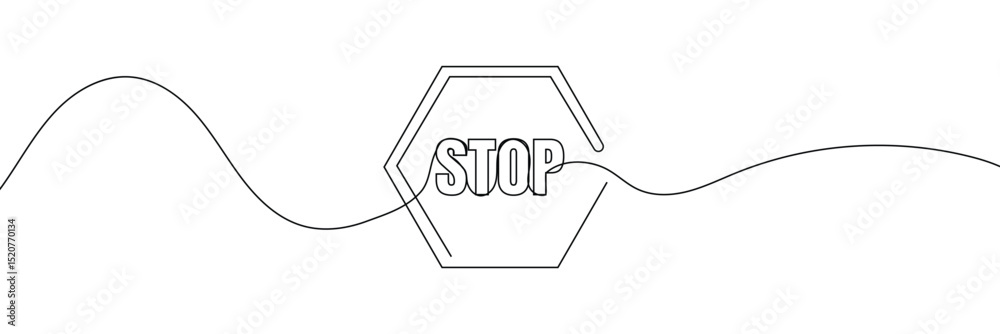 Fototapete stop text in one line drawing. one line drawing background. continuous line drawing of stop sign. ve
