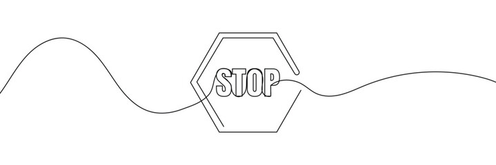 Stop text in one line drawing. One line drawing background. Continuous line drawing of stop sign. Vector illustration. EPS 10 
