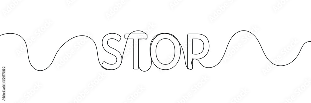 Wall mural stop text in one line drawing. one line drawing background. continuous line drawing of stop sign. ve
