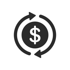 Dollar sign icons with circular arrow symbolizing payment process, transaction, money transfer, refund, and financial exchange, isolated graphic for finance use