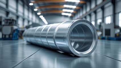 High-grade galvanized steel pipes arranged in rows inside a modern factory setting, reflecting durability, corrosion resistance, industrial production, and advanced manufacturing standards