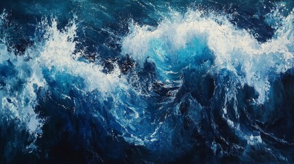 Obraz premium Ocean waves cresting with white foam dark blue water sea surface.