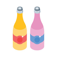 A premium isometric icon of glass wine bottles