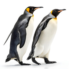 Fototapeta premium Two emperor penguins walking side by side, full body view.