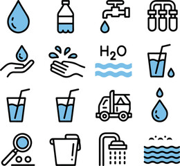 Water and Hydration Line Icons Set Clean and Essential Liquid Concepts