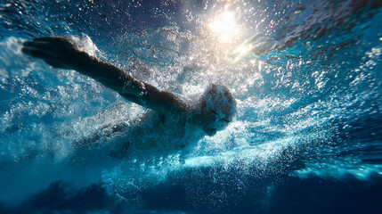 <Underwater Male Swimmer in Action: Capture the Thrill of Aquatic Sports and Summer Fitness>