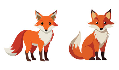 Two adorable cartoon foxes standing and sitting