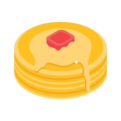 Trendy isometric style icon showing stacked pancakes treat