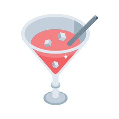 Visually engaging isometric icon of cocktail glass