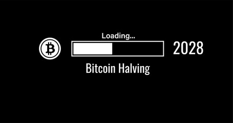 Naklejka premium Progress Bar Bitcoin Halving 2028 loading vector illustration on Black Background