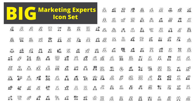 Marketing experts Big Icon Set. Business insurance Idea Icon Set. Business Analysis Editable Stroke Line Icons. Symbol. innovation, strategy, values, loyal customers, identity, brand value,.svg