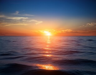 Fototapeta premium 海に沈む太陽 夕焼け イラスト 生成AI