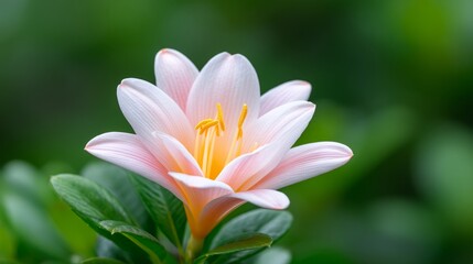Fototapeta premium Delicate Pink Flower Blooming in Lush Green Foliage