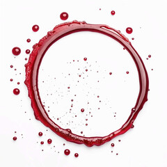 Red wine stain isolated on a white background, top view. Red wine ring and drops.