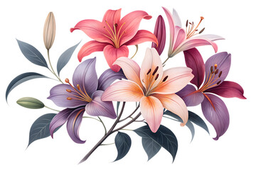 Obraz premium vibrant lily flower bouquet with colorful petals - beautiful floral art isolated on transparent background