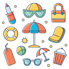 Summer  and beach enjoy icon set 