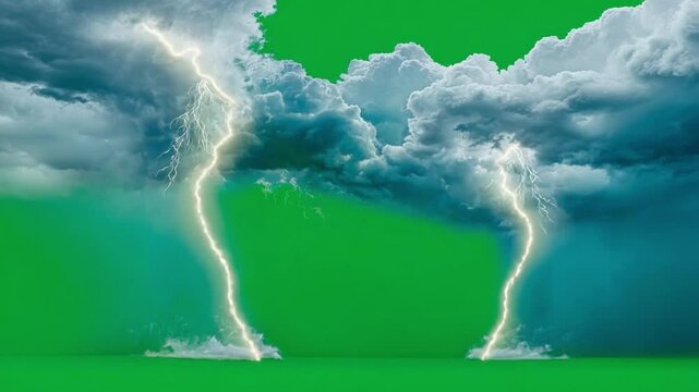 Electrifying Sky: Witness the raw power of nature as lightning bolts crackle across a dramatic sky, the green background amplifying the electrifying display.