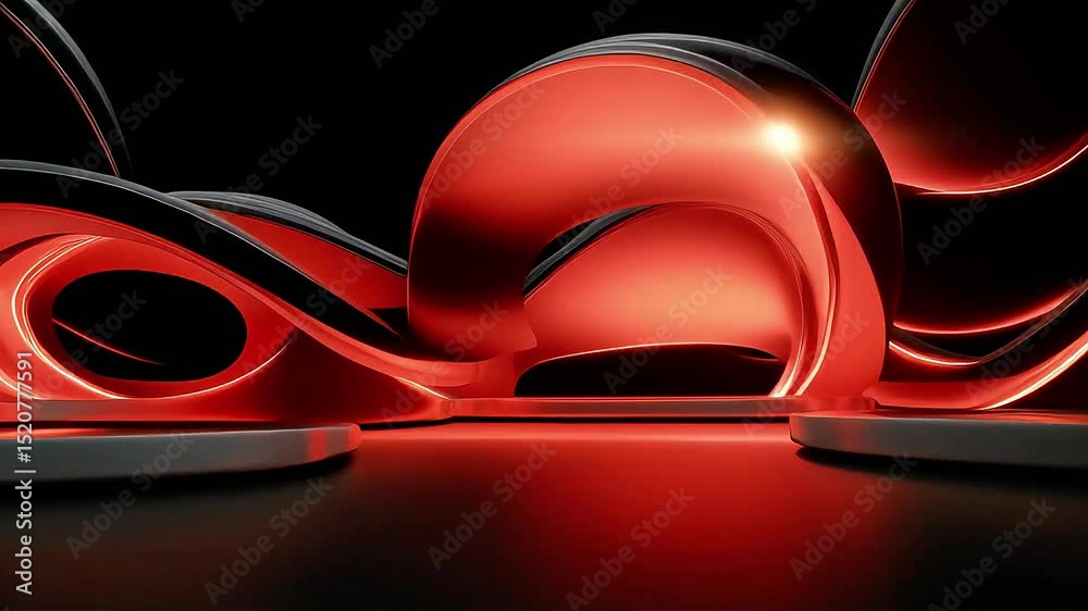 Poster Abstract Red and Black 3D Forms Dynamically Shifting