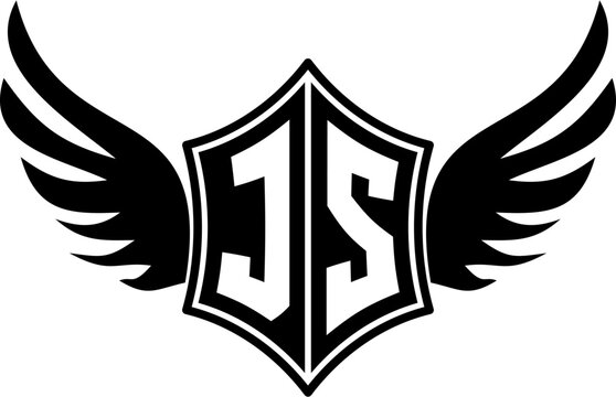 JS logo emblem with winged and shield template