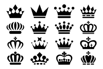 Collection of sixteen different crown illustrations