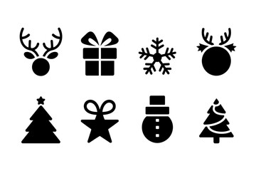 Collection of christmas themed black silhouette icons